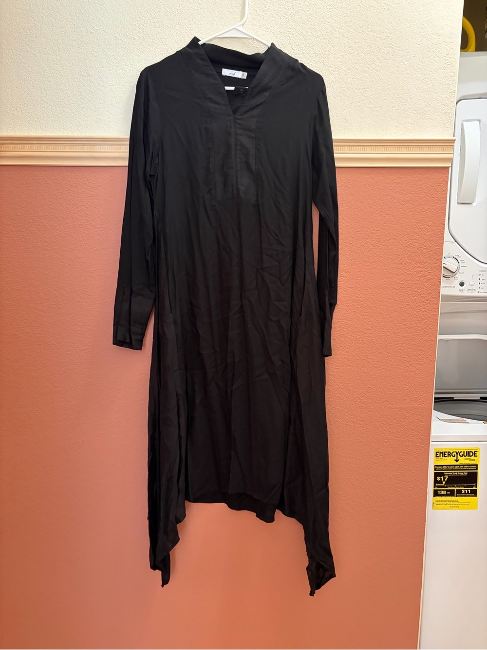 Black Asymmetric Long Sleeve Shirt Dress
